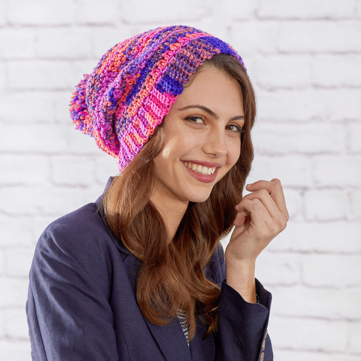 Crochet Hat made in Red Heart Super Saver Fair Isle Yarn