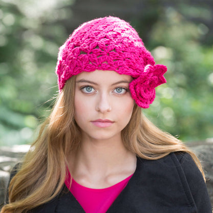 Red Heart Crochet Flower Cloche Crochet Hat made in Red Heart Super Saver Yarn