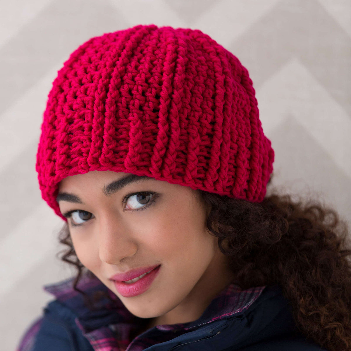 Crochet RidgedHat made in Red Heart Super Saver Yarn