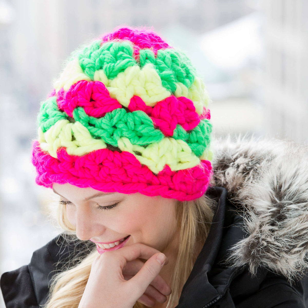 Crochet Beanie made in Red Heart Vivid Yarn