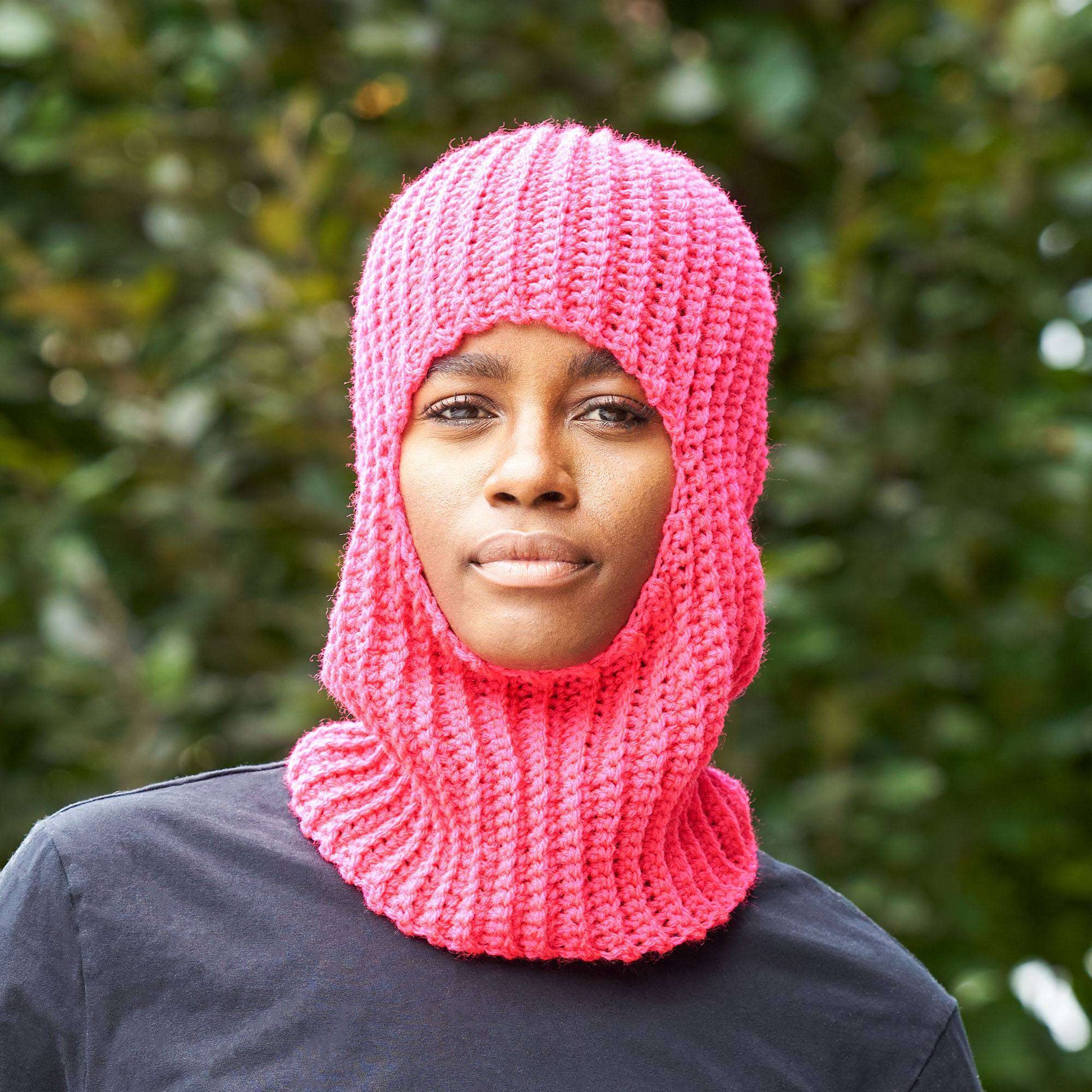 Free Red Heart Crochet Ribbed Balaclava For Adults Pattern