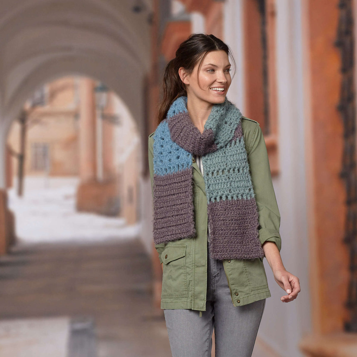 Crochet Scarf made in Red Heart Hygge Yarn