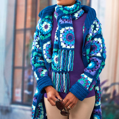 Red Heart Crochet Glam Grannies Scarf Crochet Scarf made in Red Heart With Love Yarn