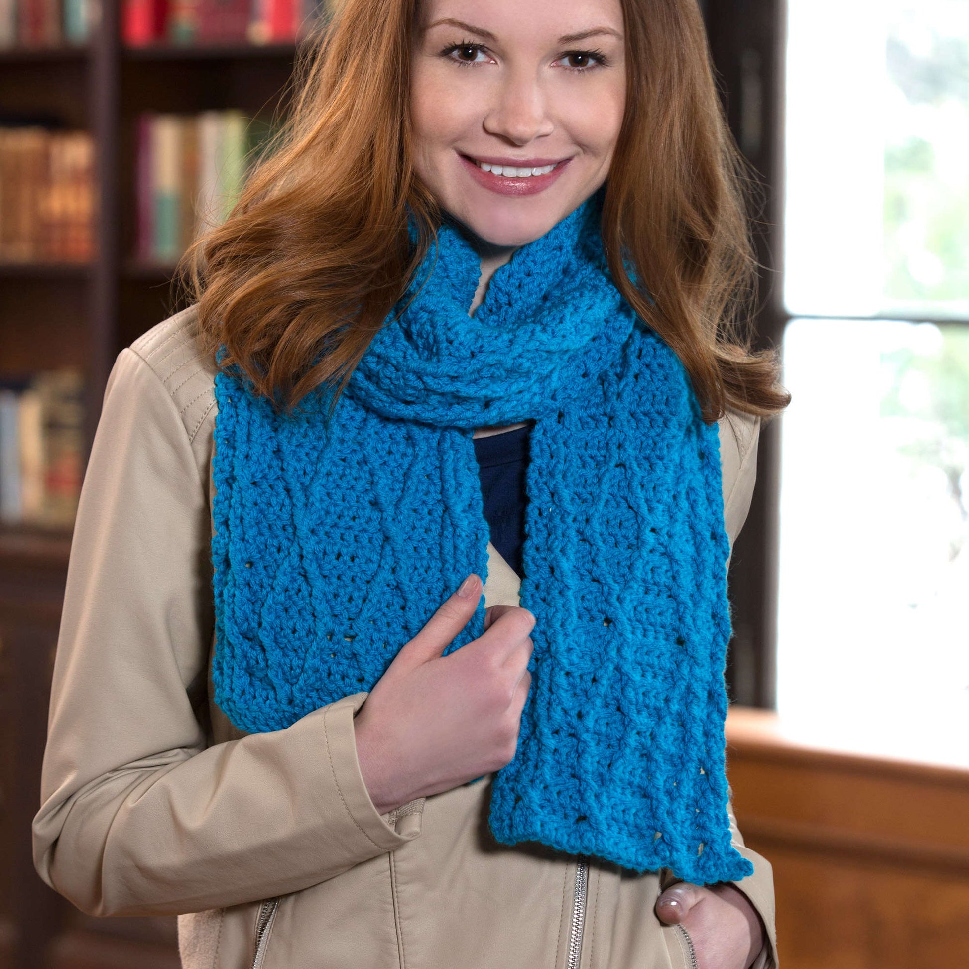Free Red Heart Cable Warm Wishes Scarf Crochet Pattern