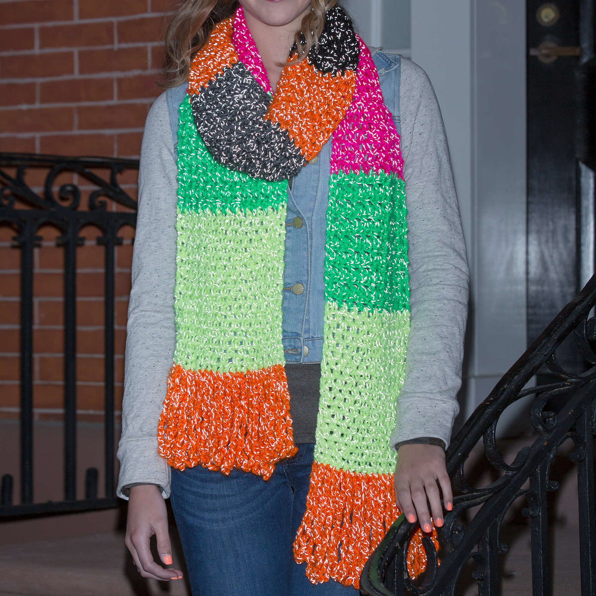 Crochet Scarf made in Red Heart Reflective Yarn