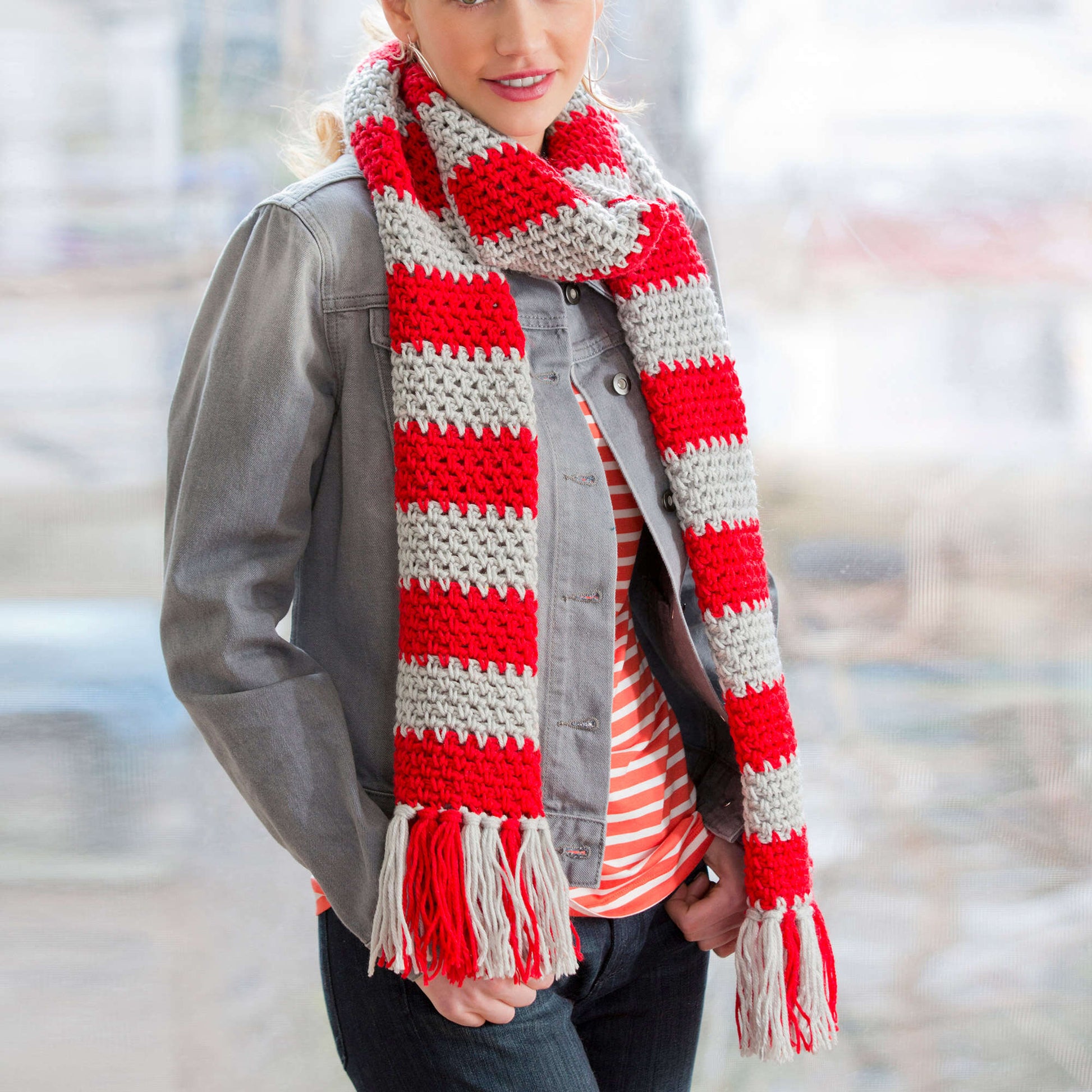 Free Red Crochet Heart My Team Forever Scarf Pattern