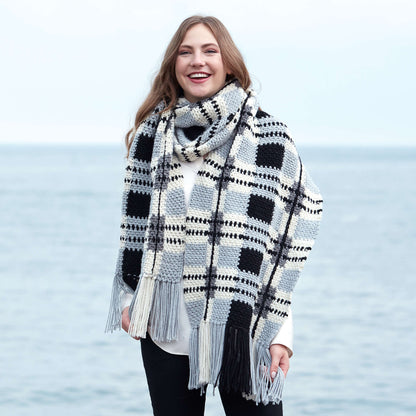 Red Heart Crochet Gray Shades Tartan Scarf Single Size