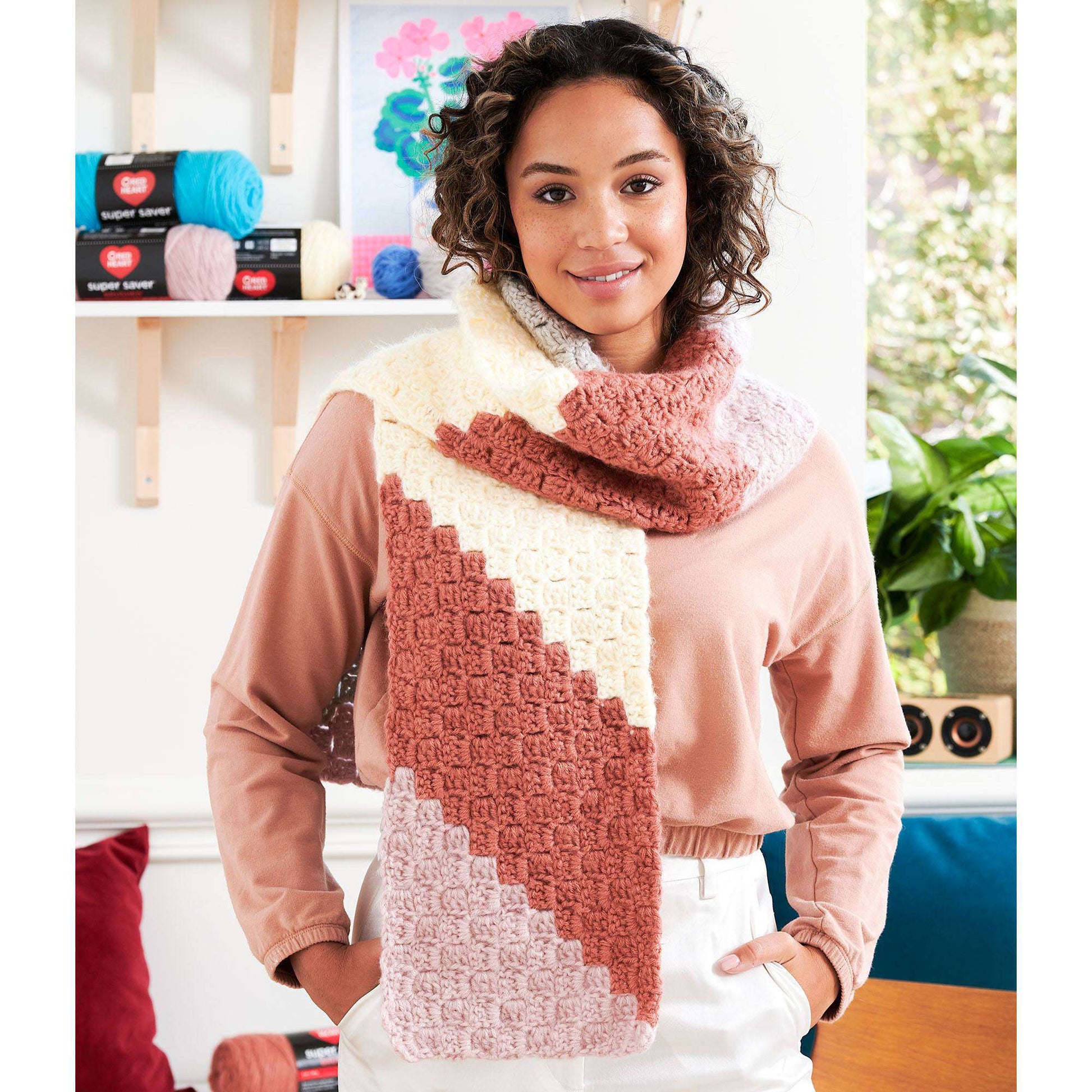 Free Red Heart On The Bias Crochet Scarf Pattern