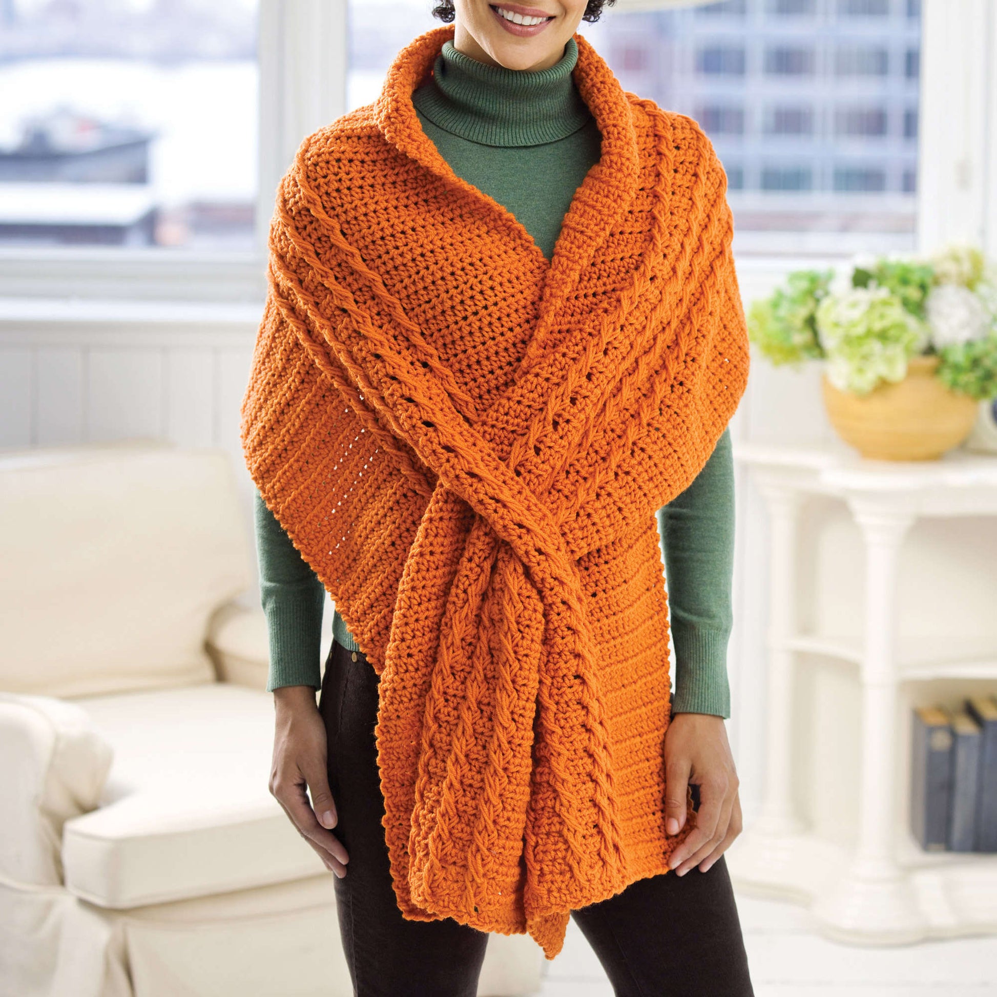 Free Red Heart Crochet Wrap With Slits Pattern