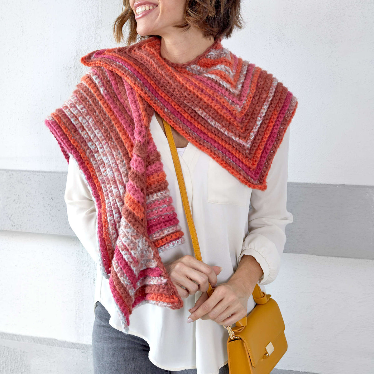 Crochet Shawl made in Red Heart Dreamy Stripes Yarn