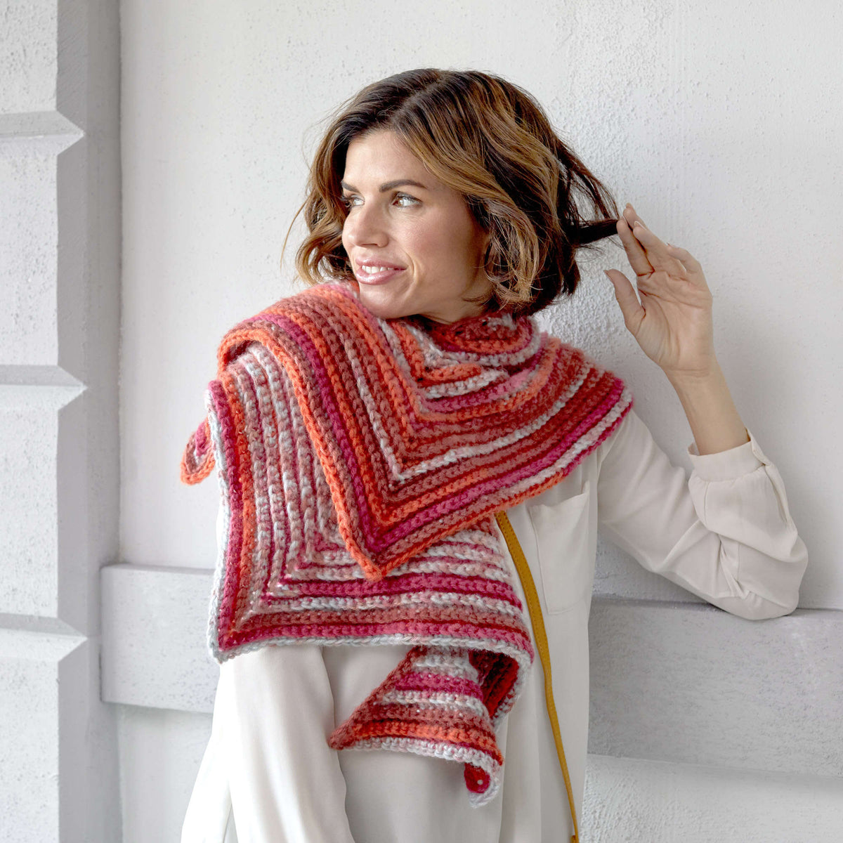 Crochet Shawl made in Red Heart Dreamy Stripes Yarn