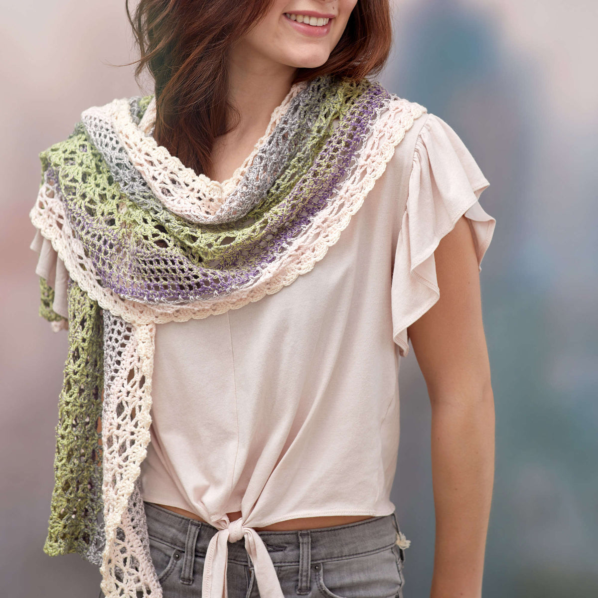 Crochet Shawl made in Red Heart It's a Wrap Rainbow Yarn