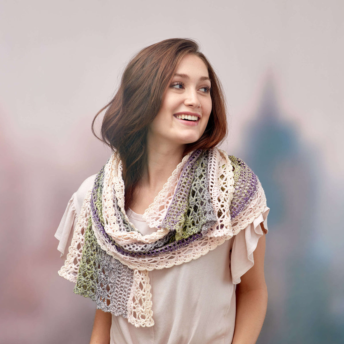 Crochet Shawl made in Red Heart It's a Wrap Rainbow Yarn