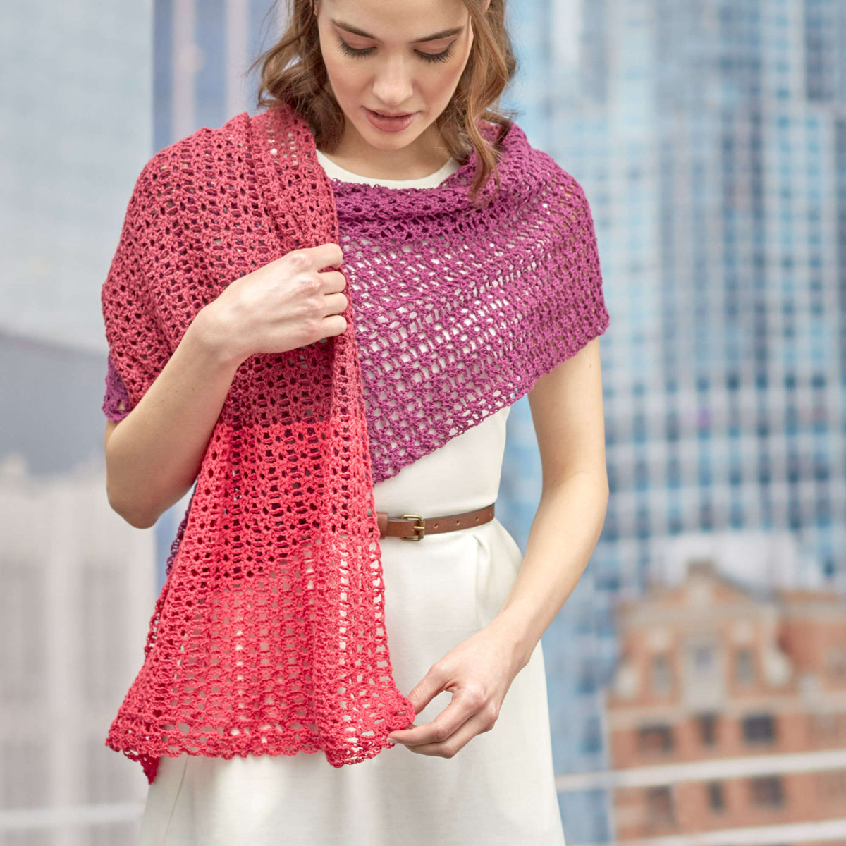 Crochet Shawl made in Red Heart It's a Wrap Yarn