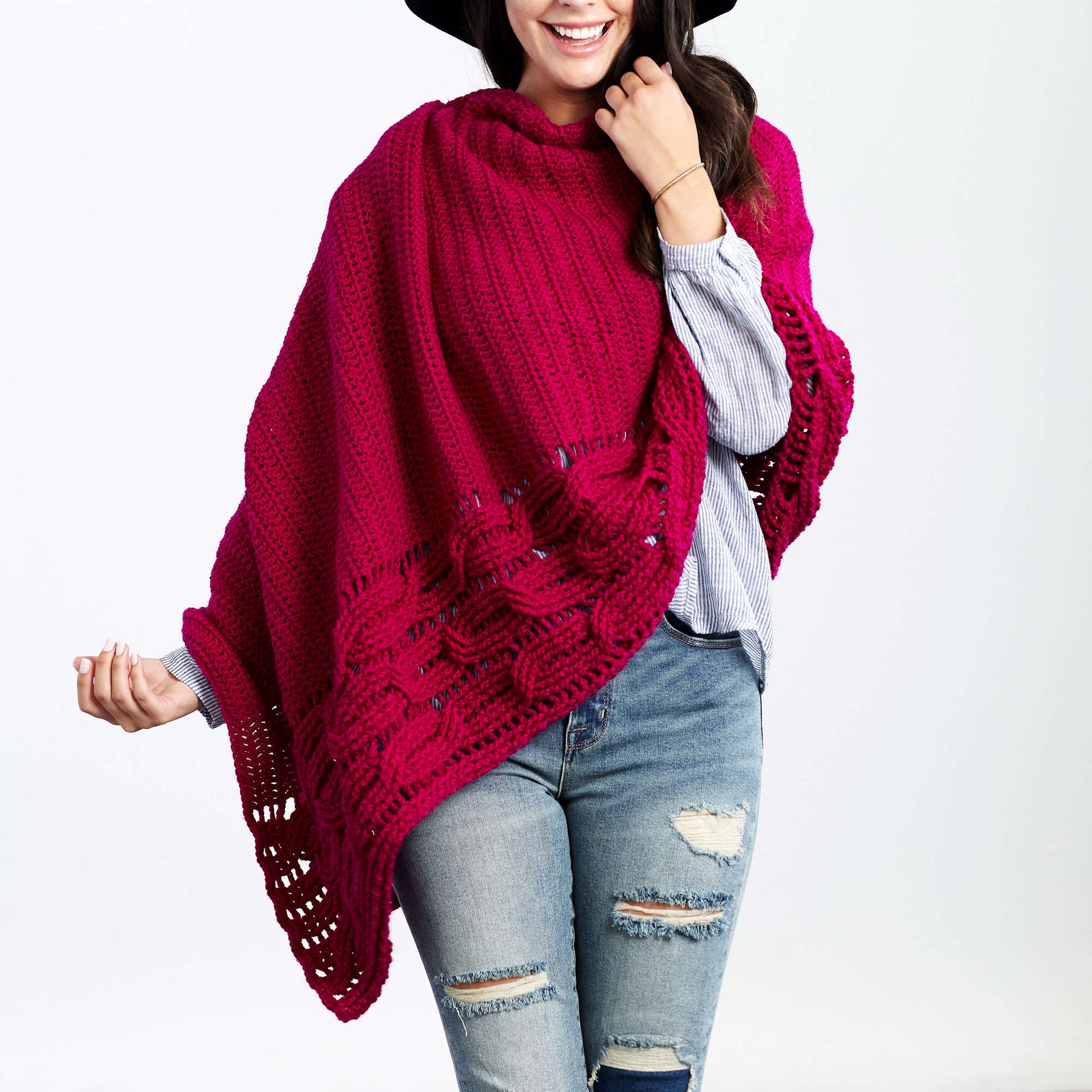 Free Red Heart Crochet Interwoven Cabled Chic Shawl Pattern