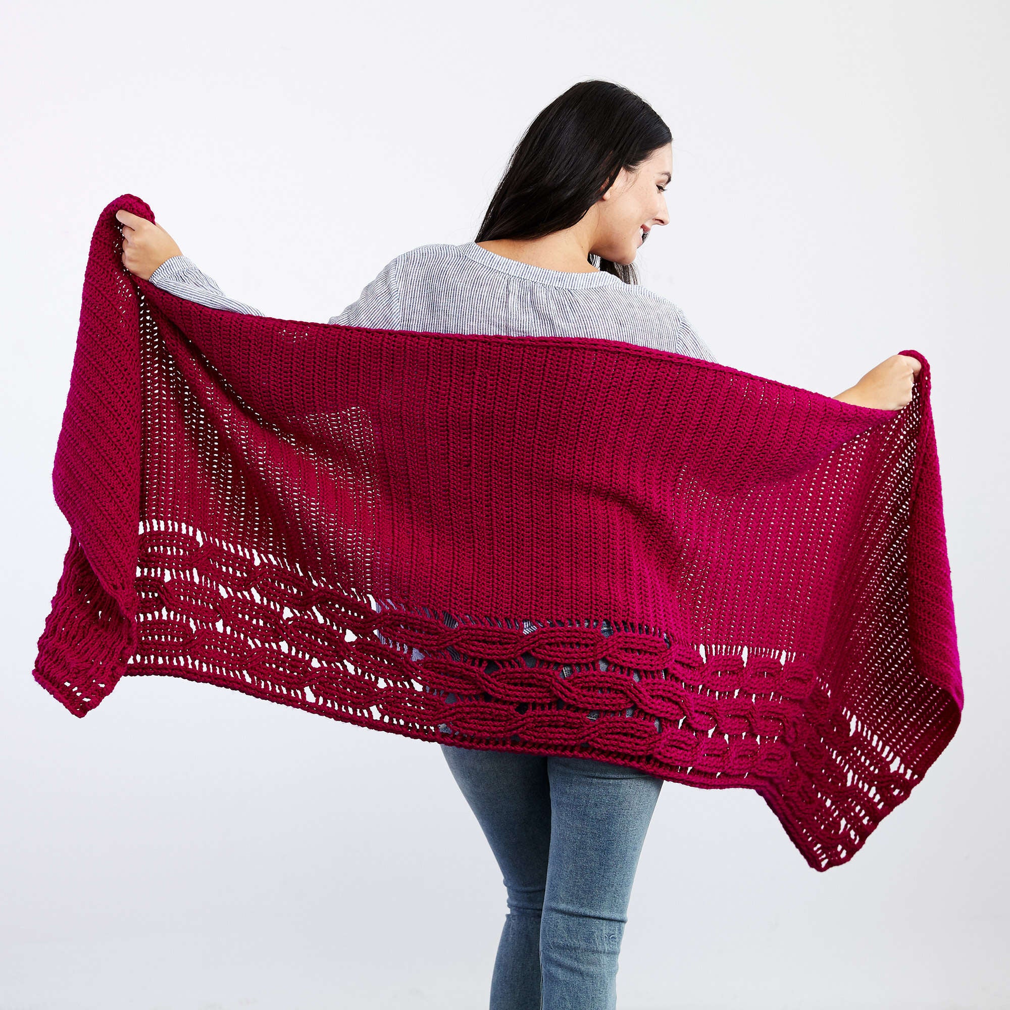 Free Red Heart Interwoven Cabled Chic Shawl Crochet Pattern ...