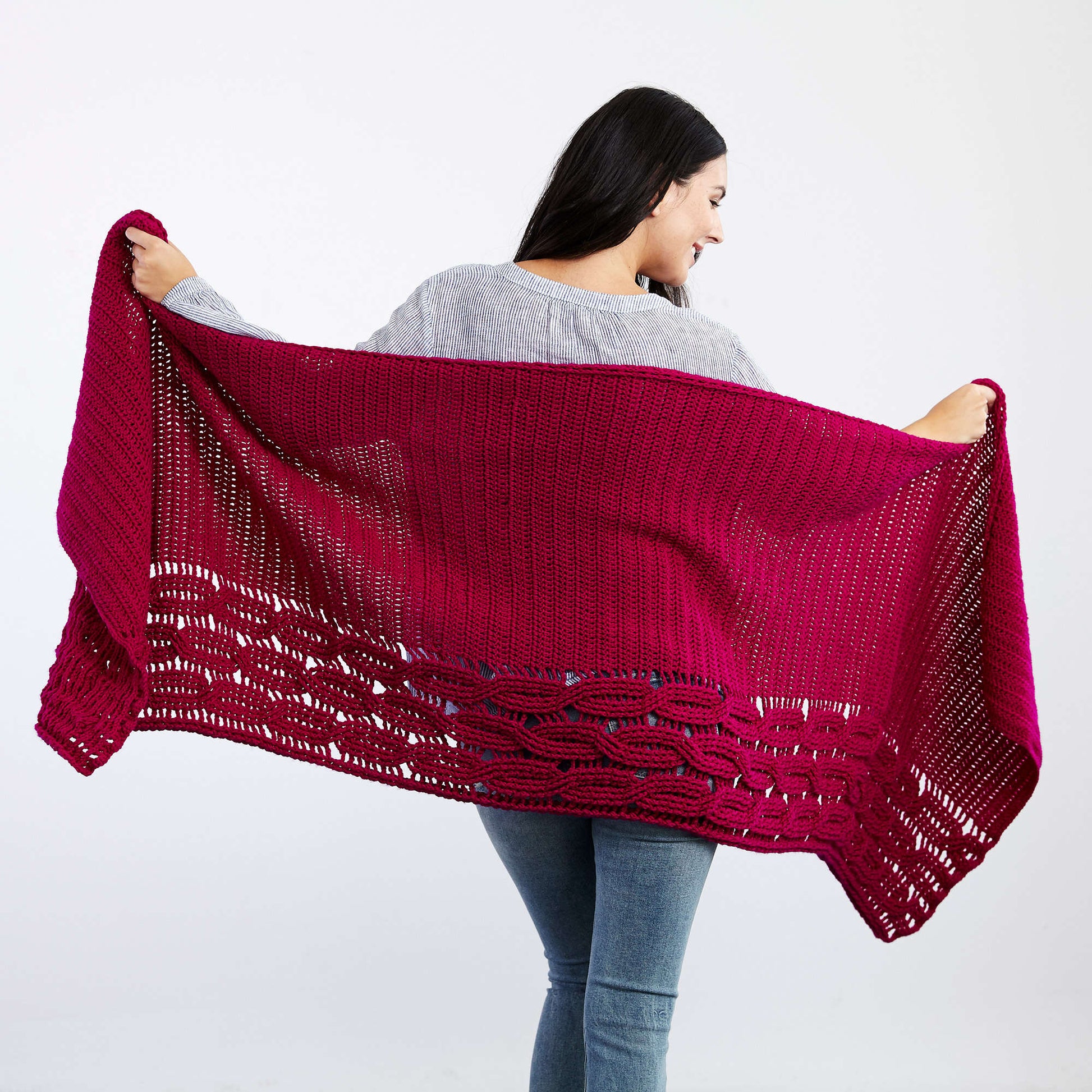 Free Red Heart Crochet Interwoven Cabled Chic Shawl Pattern