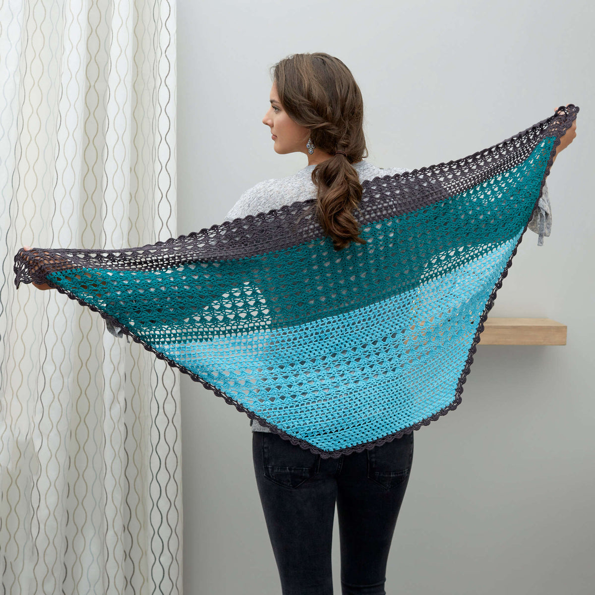 Crochet Shawl made in Red Heart It's a Wrap Yarn