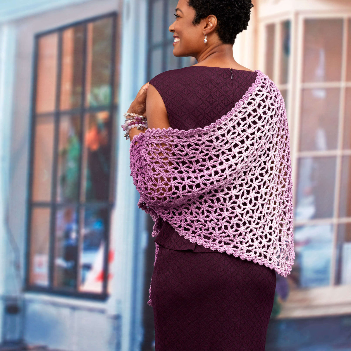 Crochet Shawl made in Red Heart Super Saver Ombre Yarn