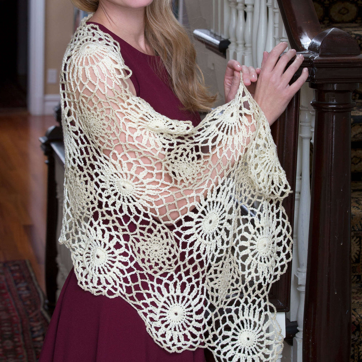 Crochet Shawl made in Red Heart Luster Sheen Yarn