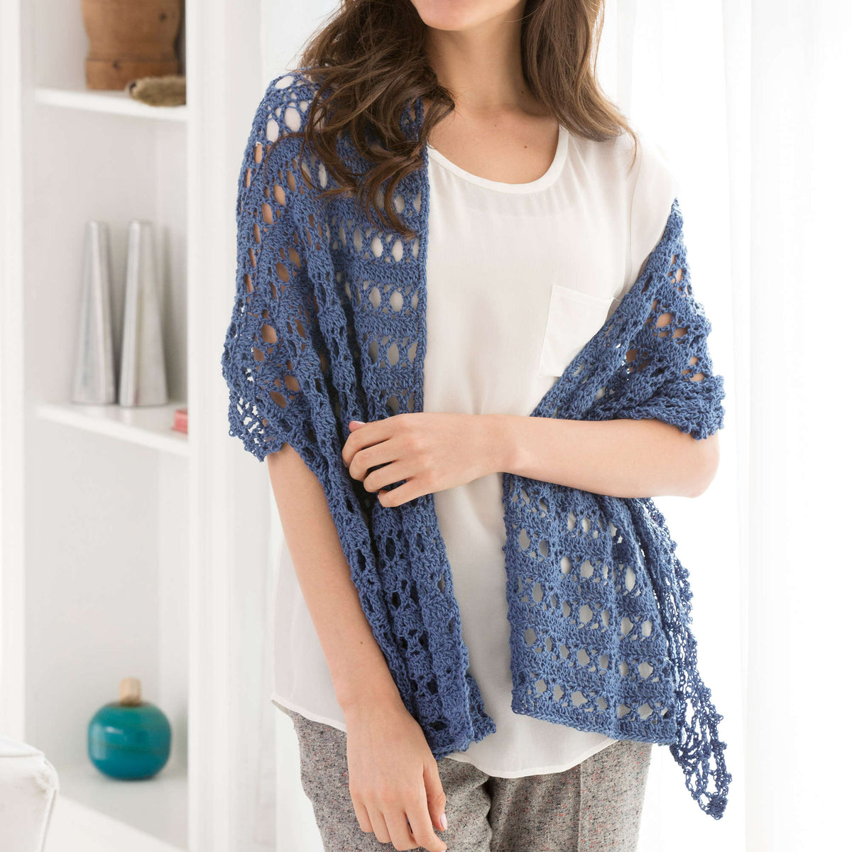 Crochet Shawl made in Red Heart Luster Sheen Yarn