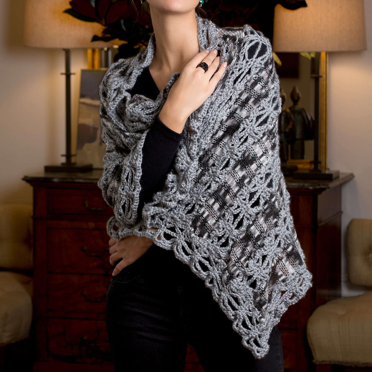 Crochet Shawl made in Red Heart Soft Yarn