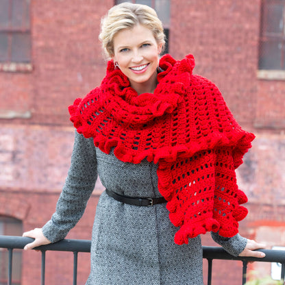 Red Heart Ruffled Wrap Crochet Crochet Shawl made in Red Heart Super Saver yarn