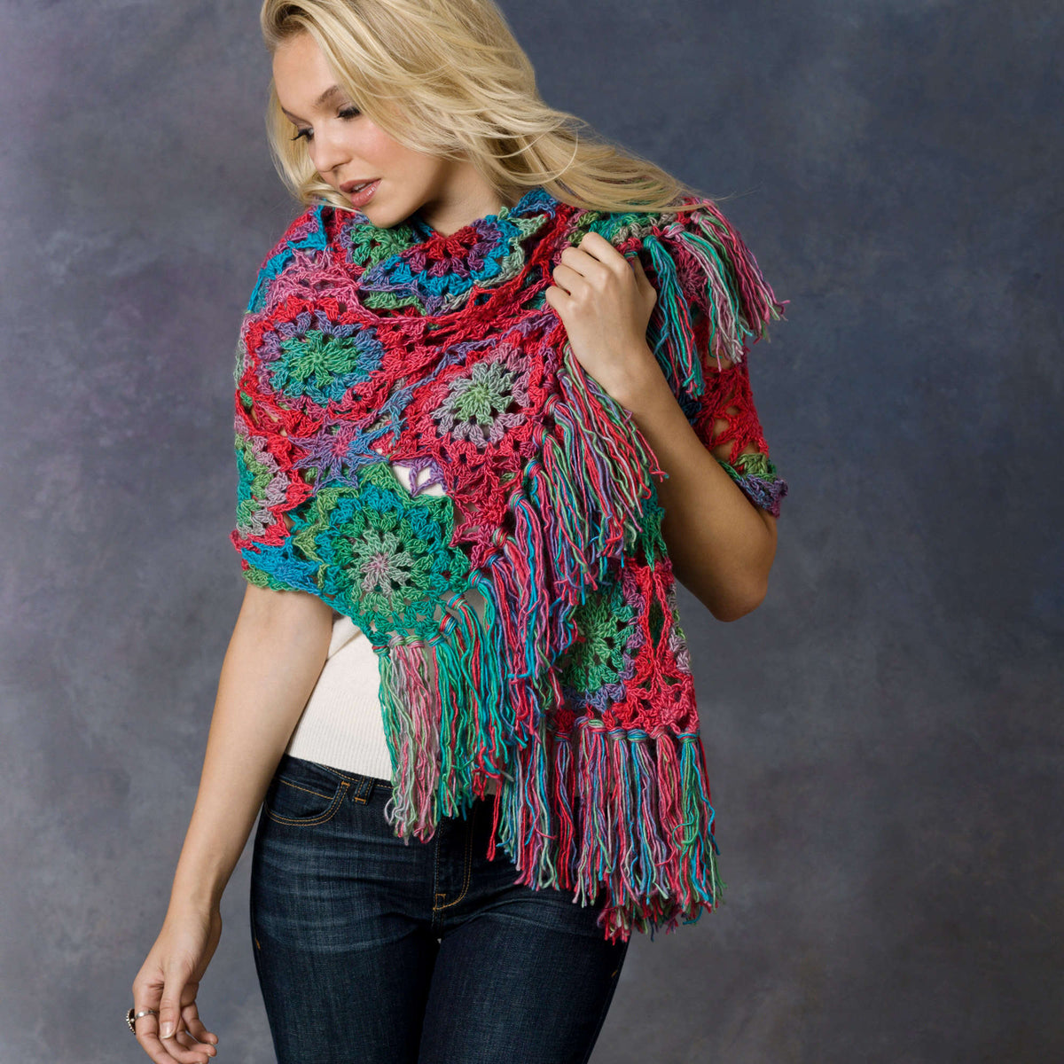 Crochet Shawl made in Red Heart Boutique Yarn