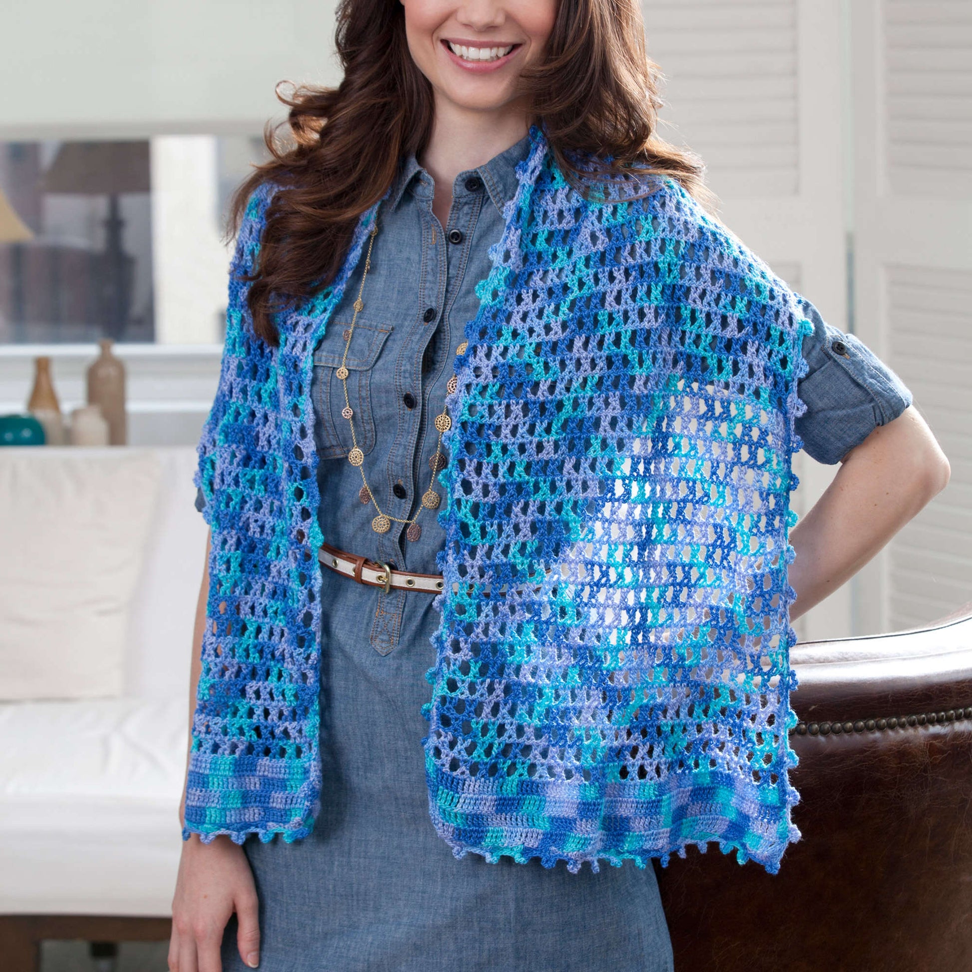 Free Red Heart Stars Over The Sea Shawl Crochet Pattern
