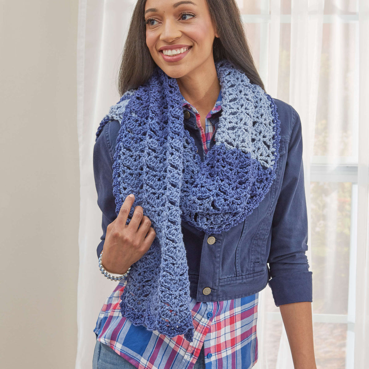 Crochet Shawl made in Red Heart Super Saver Ombre Yarn