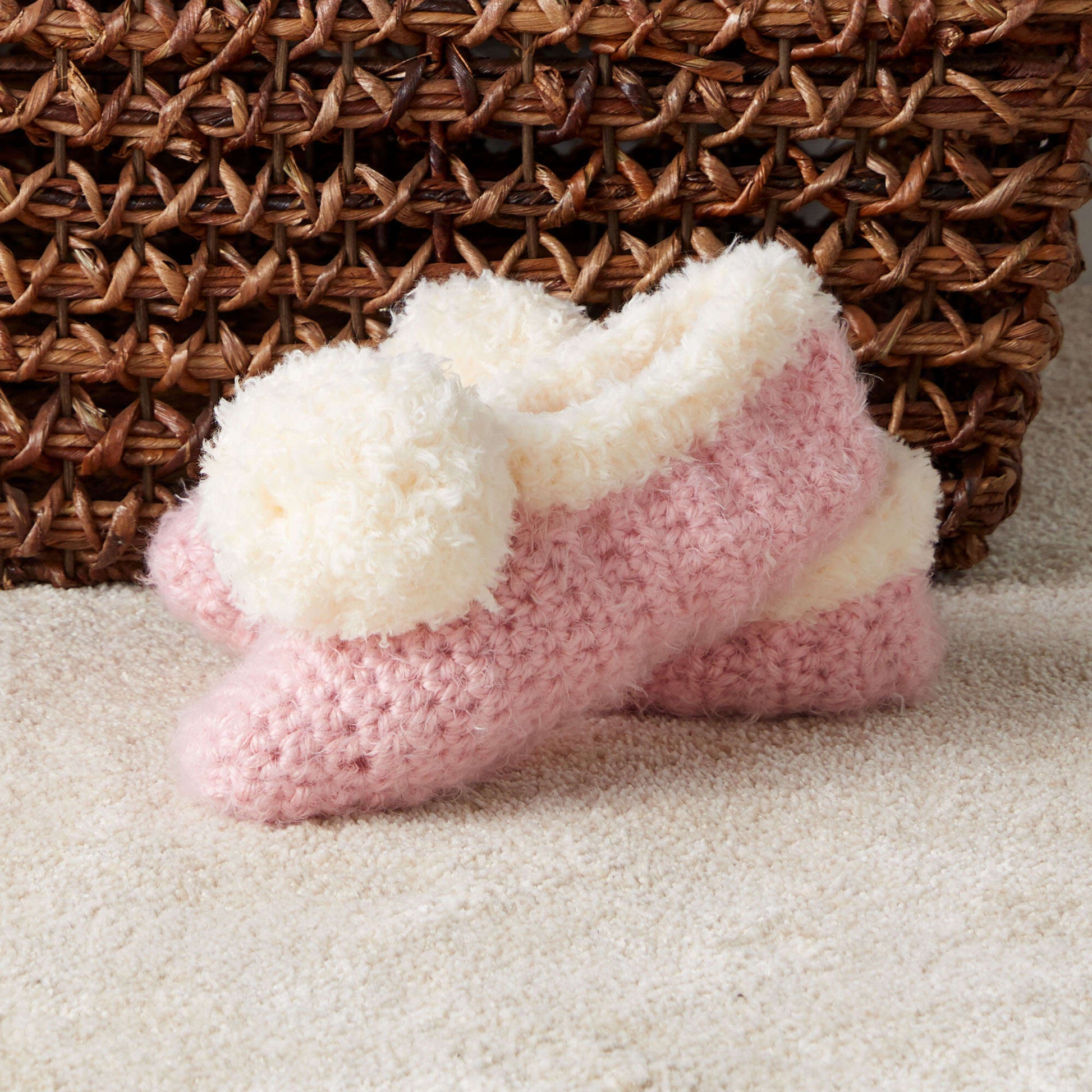 Red Heart Cozy Crochet Trimmed Slippers 5/6