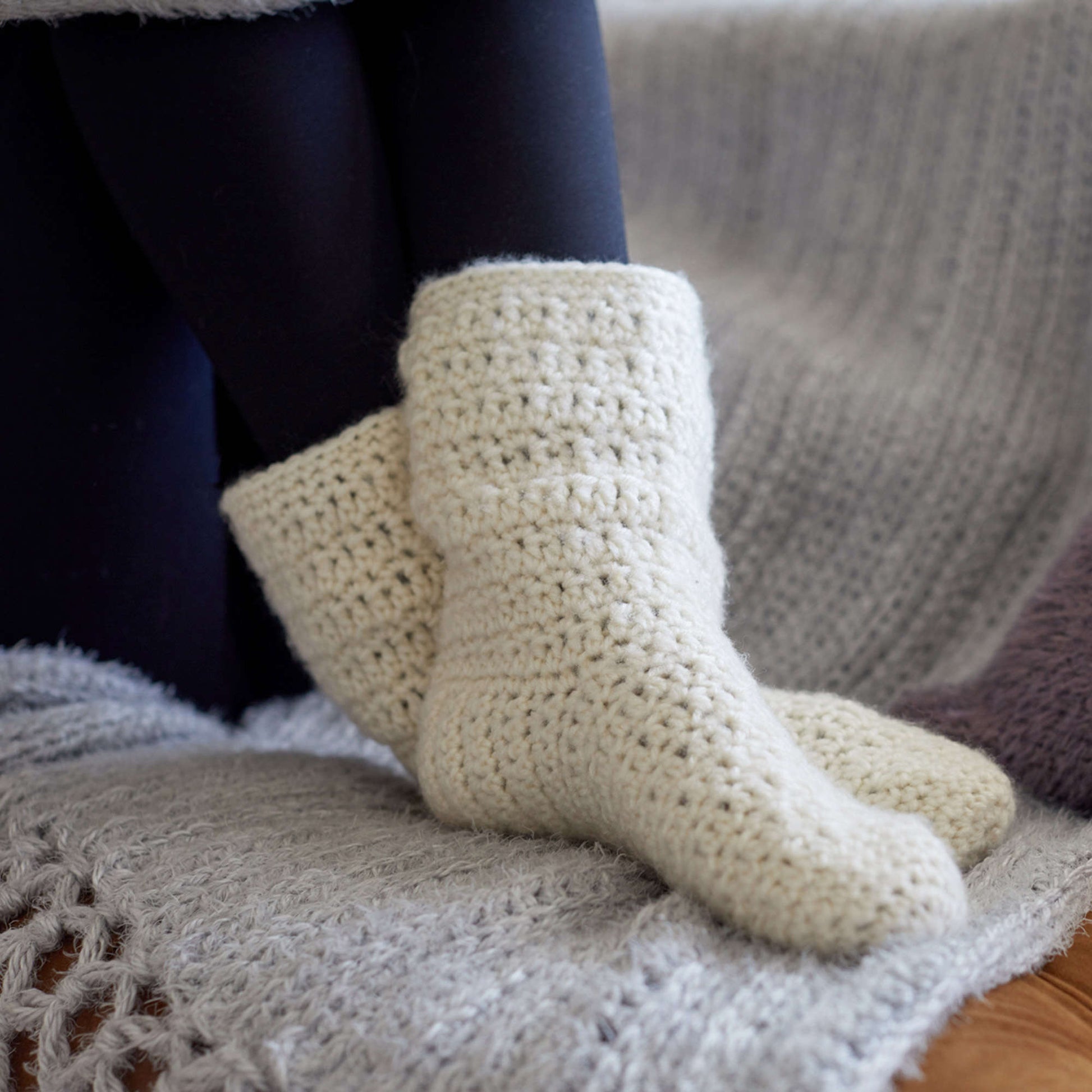 Free Red Heart At Home Slouchy Socks Crochet Pattern
