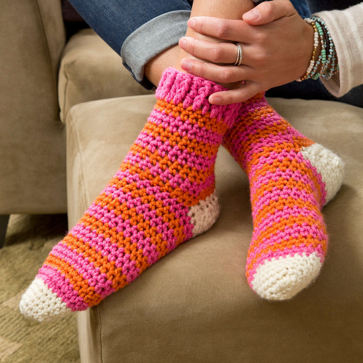 Crochet HomeSocks made in Red Heart With Love Yarn
