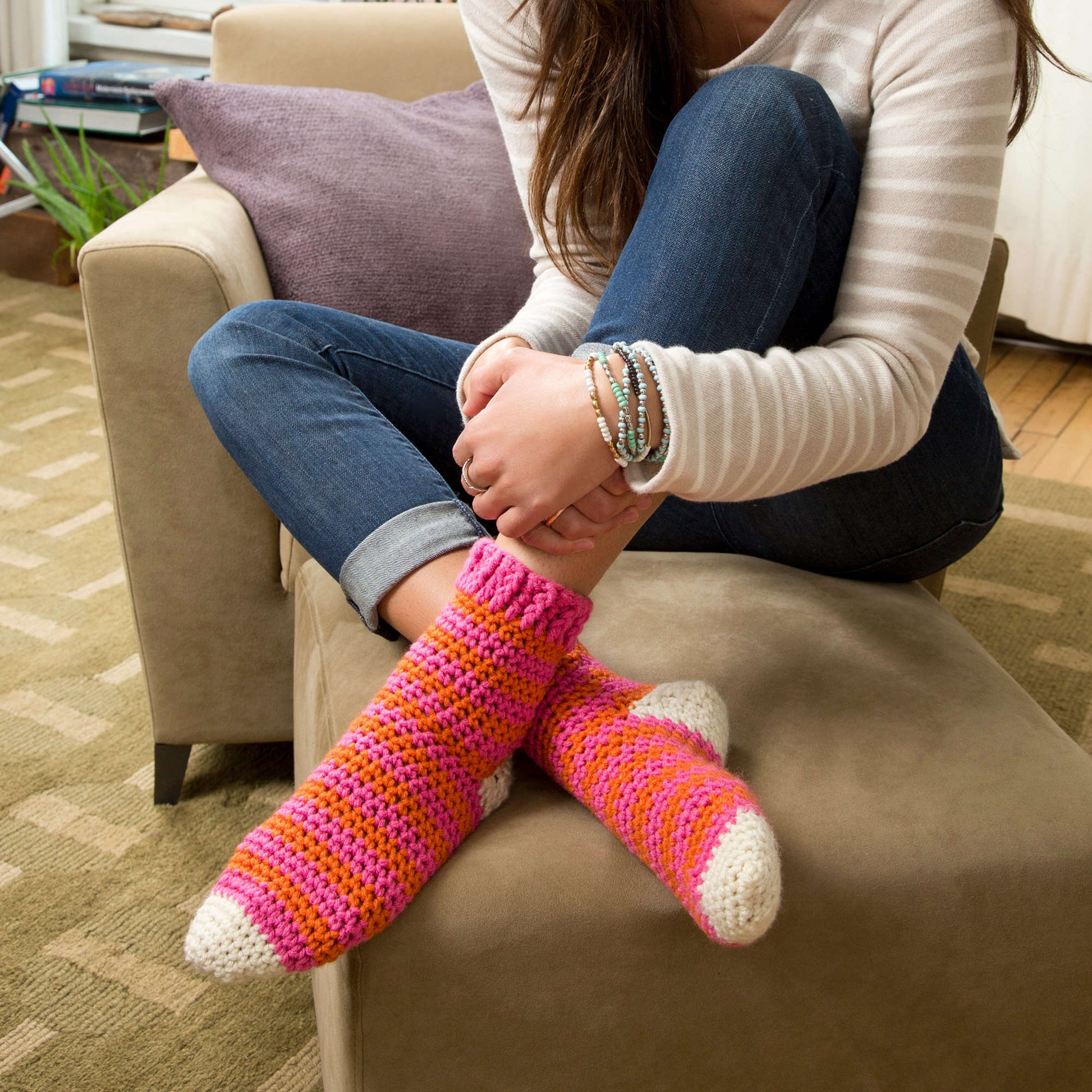 Free Red Heart Cozy At Home Crochet Socks Pattern