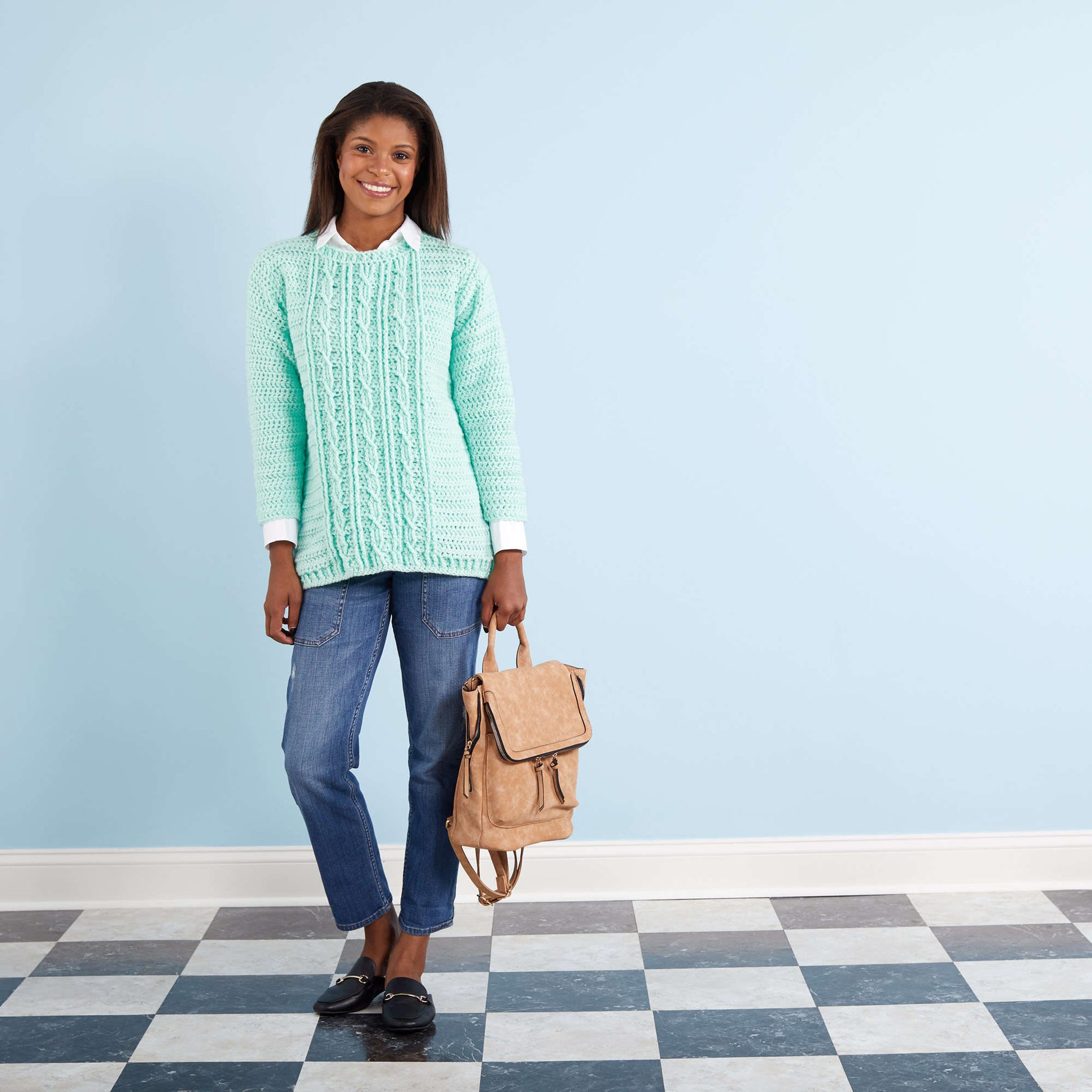 Red Heart Gotta Have It Cable Crochet Sweater