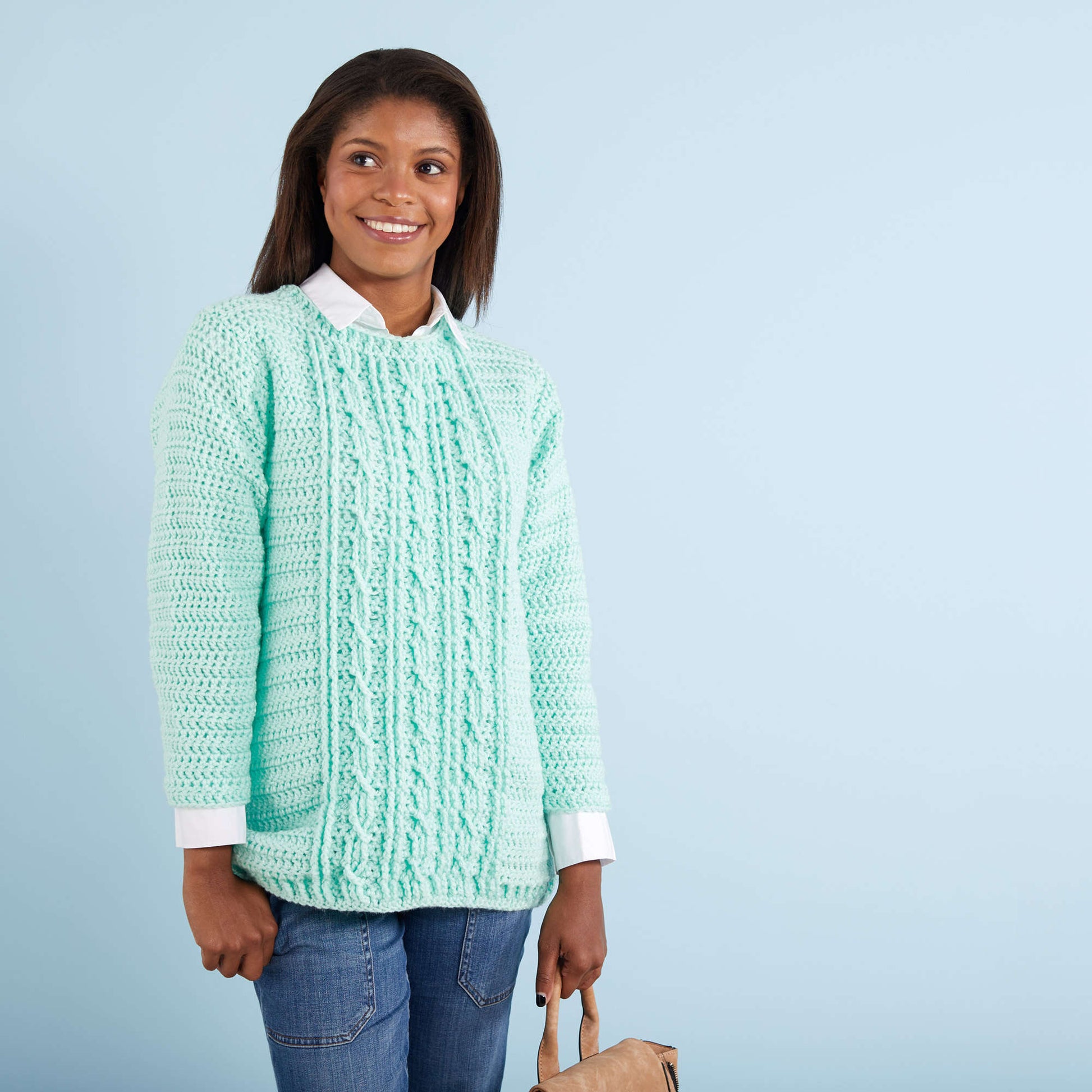 Red Heart Gotta Have It Cable Crochet Sweater