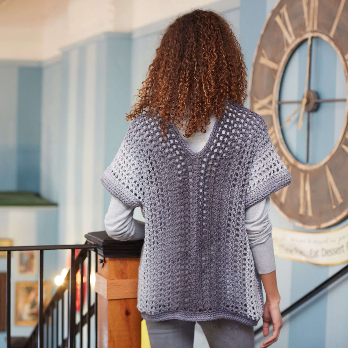 Crochet Sweater made in Red Heart Super Saver Ombre Yarn