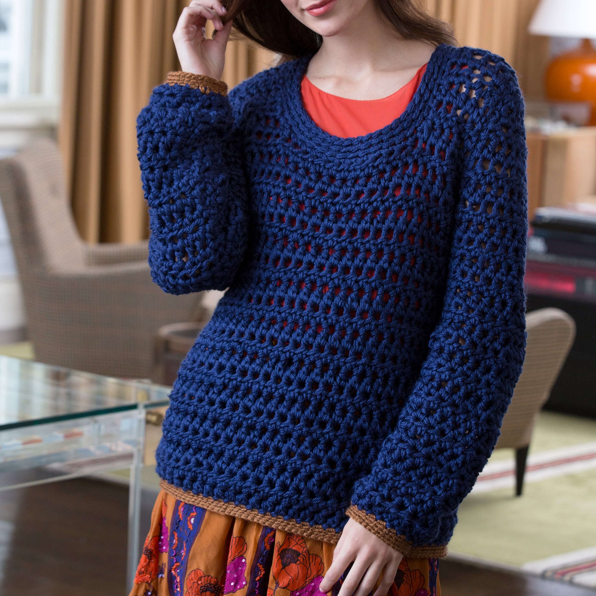 Free Red Heart Crochet Summer Night Sweater Pattern
