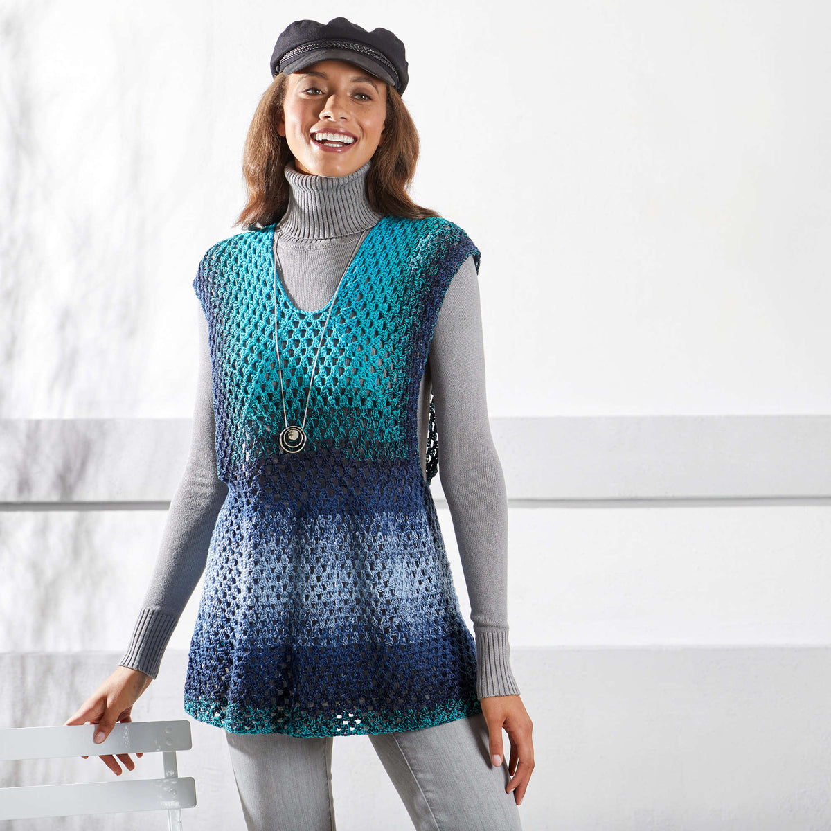 Crochet Tunic made in Red Heart It's a Wrap Rainbow Yarn