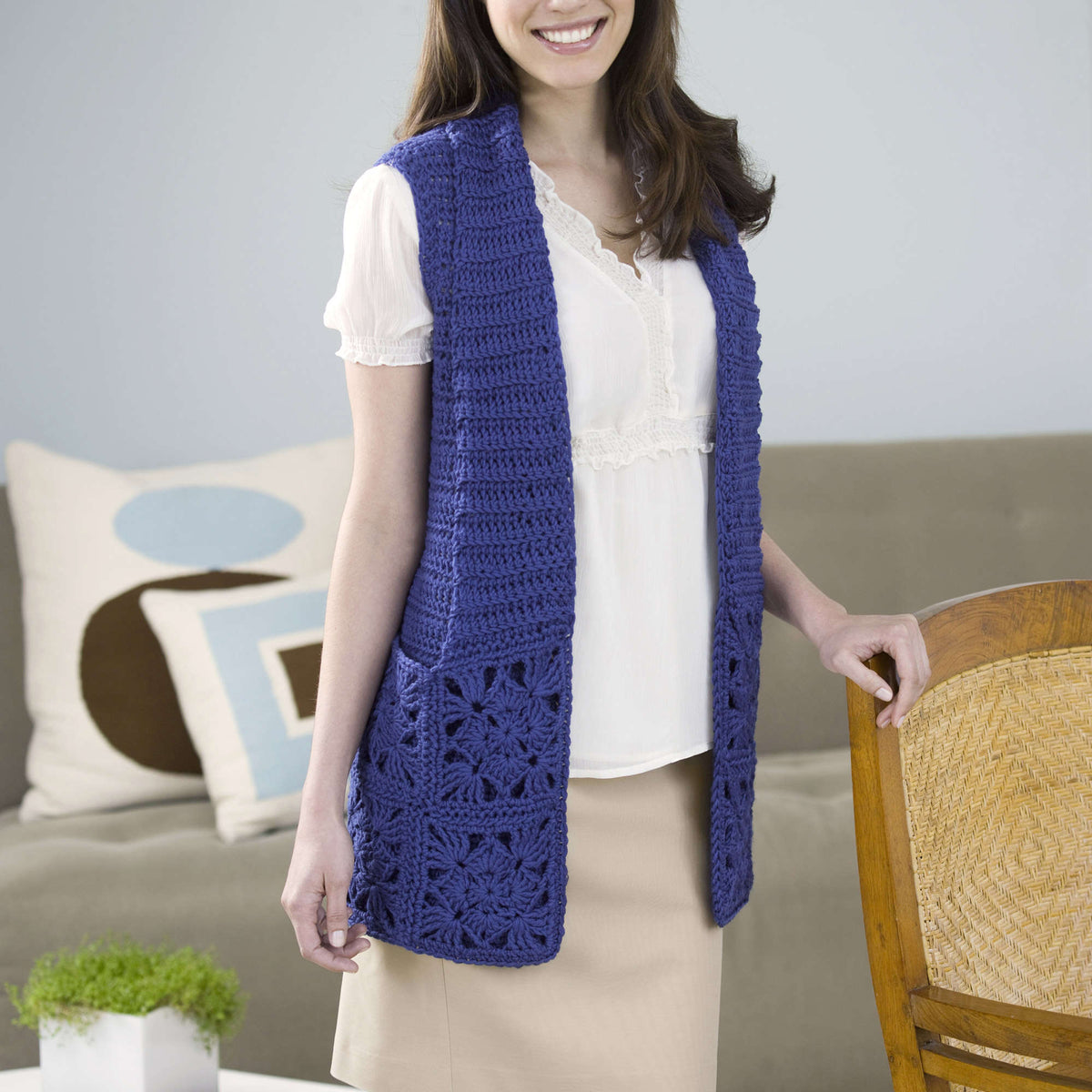 Crochet Vest made in Red Heart Bamboo Wool Yarn