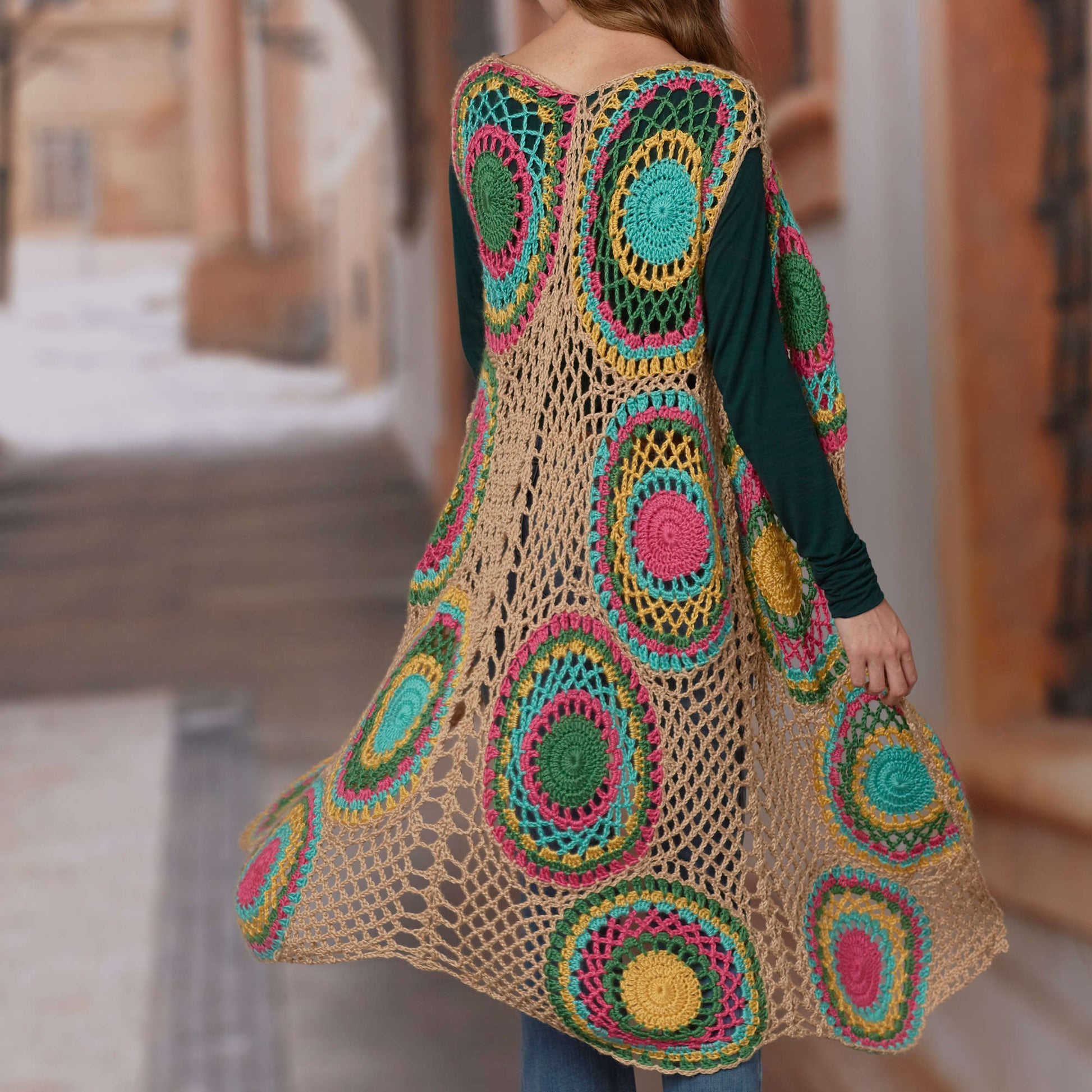 Plus Size Crochet Circle Vest Free Experienced Red Heart Rainbow