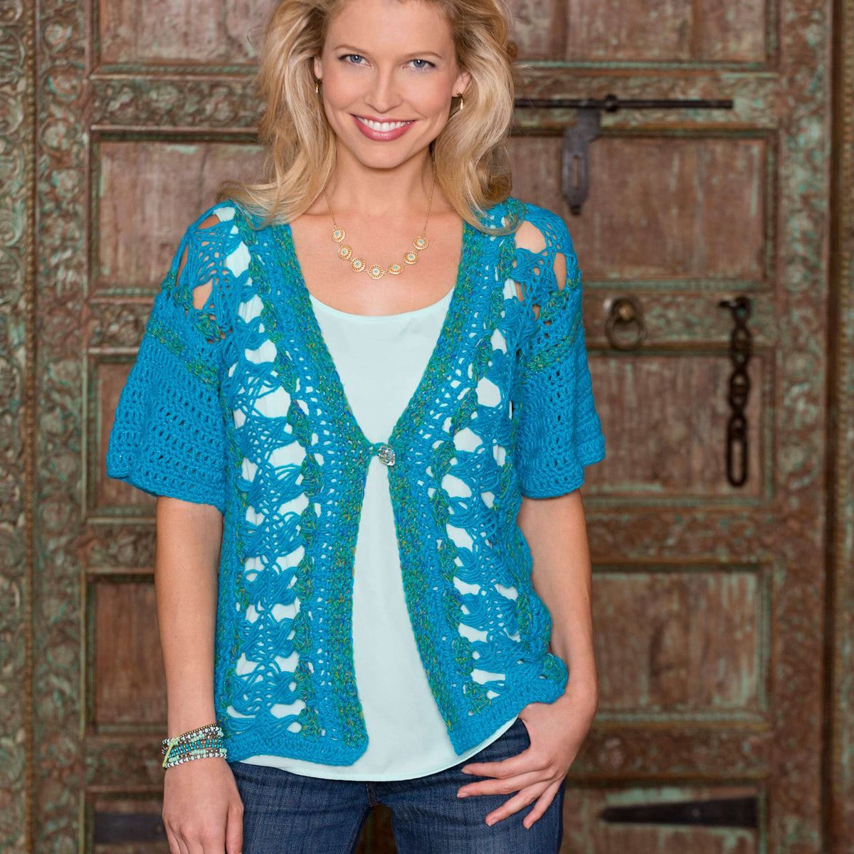 Crochet Vest made in Red Heart Shimmer Yarn