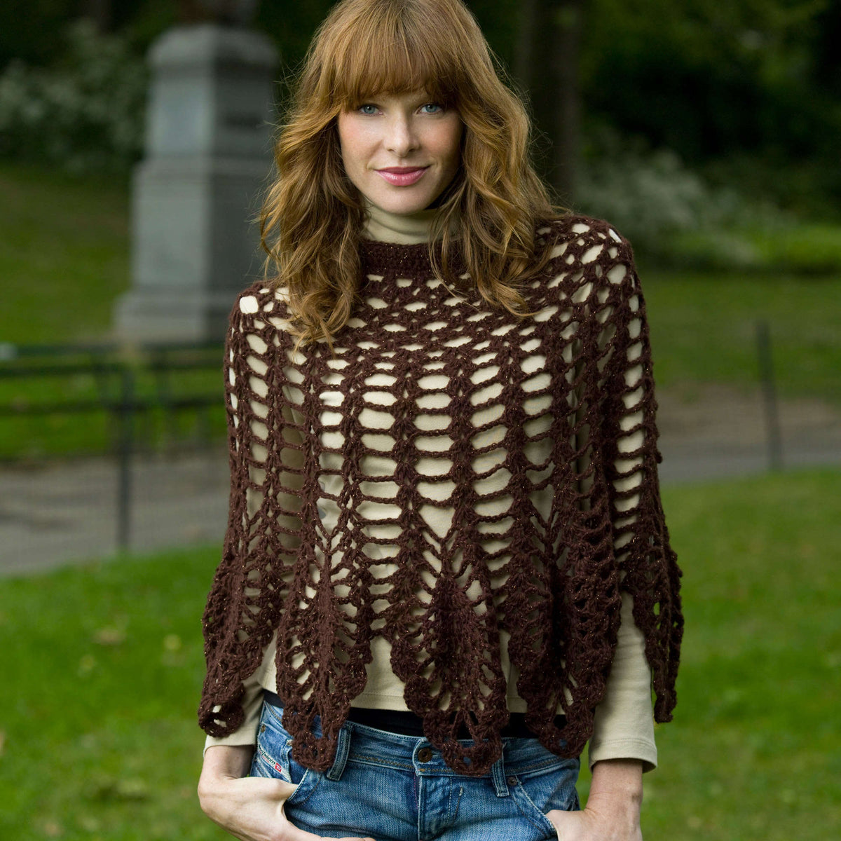 Crochet Poncho made in Red Heart Shimmer Yarn