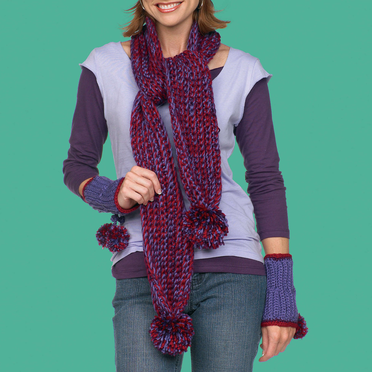 Crochet Scarf Hat & Wristlets made in Red Heart Soft Yarn