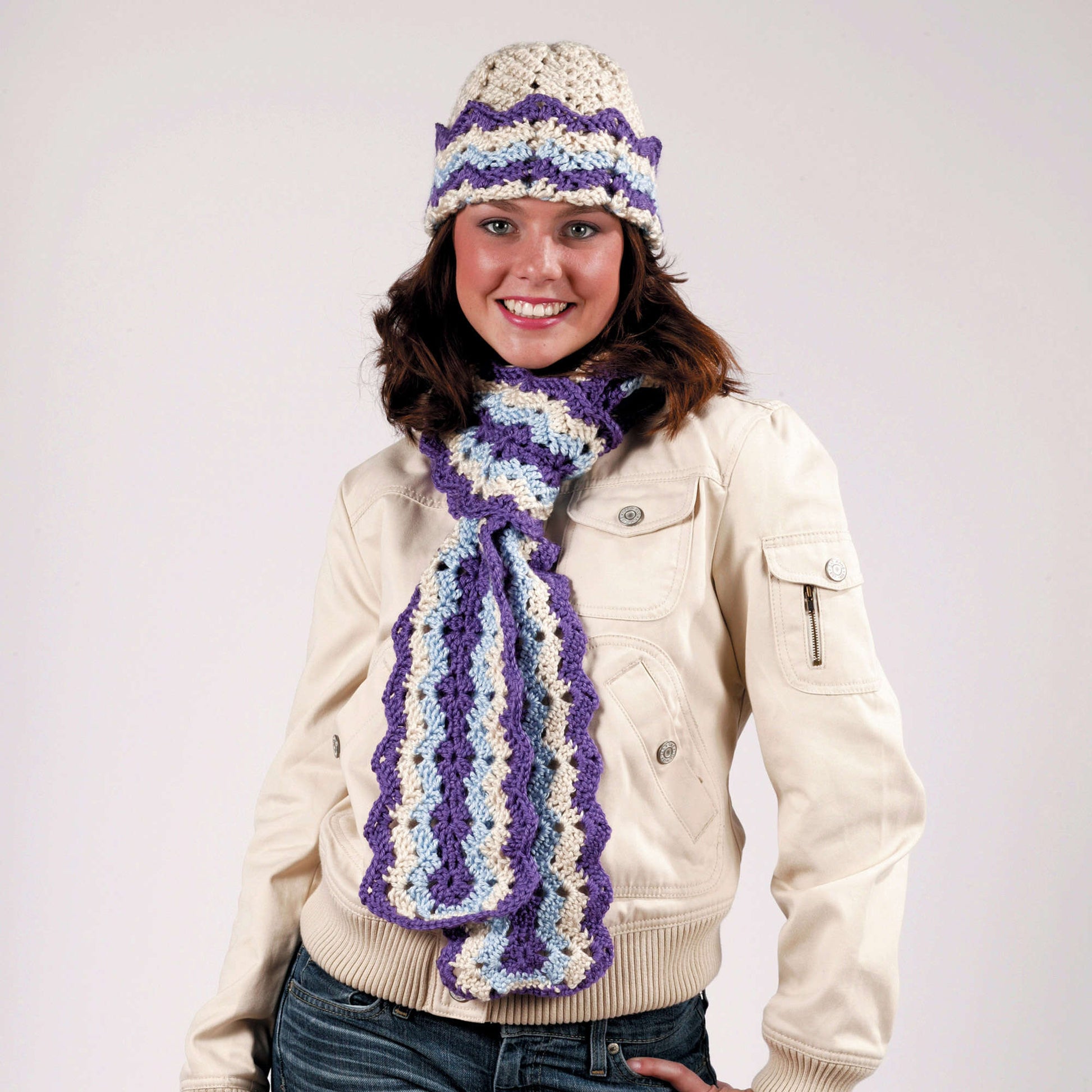 Free Red Heart Ripple Hat And Scarf Crochet Pattern