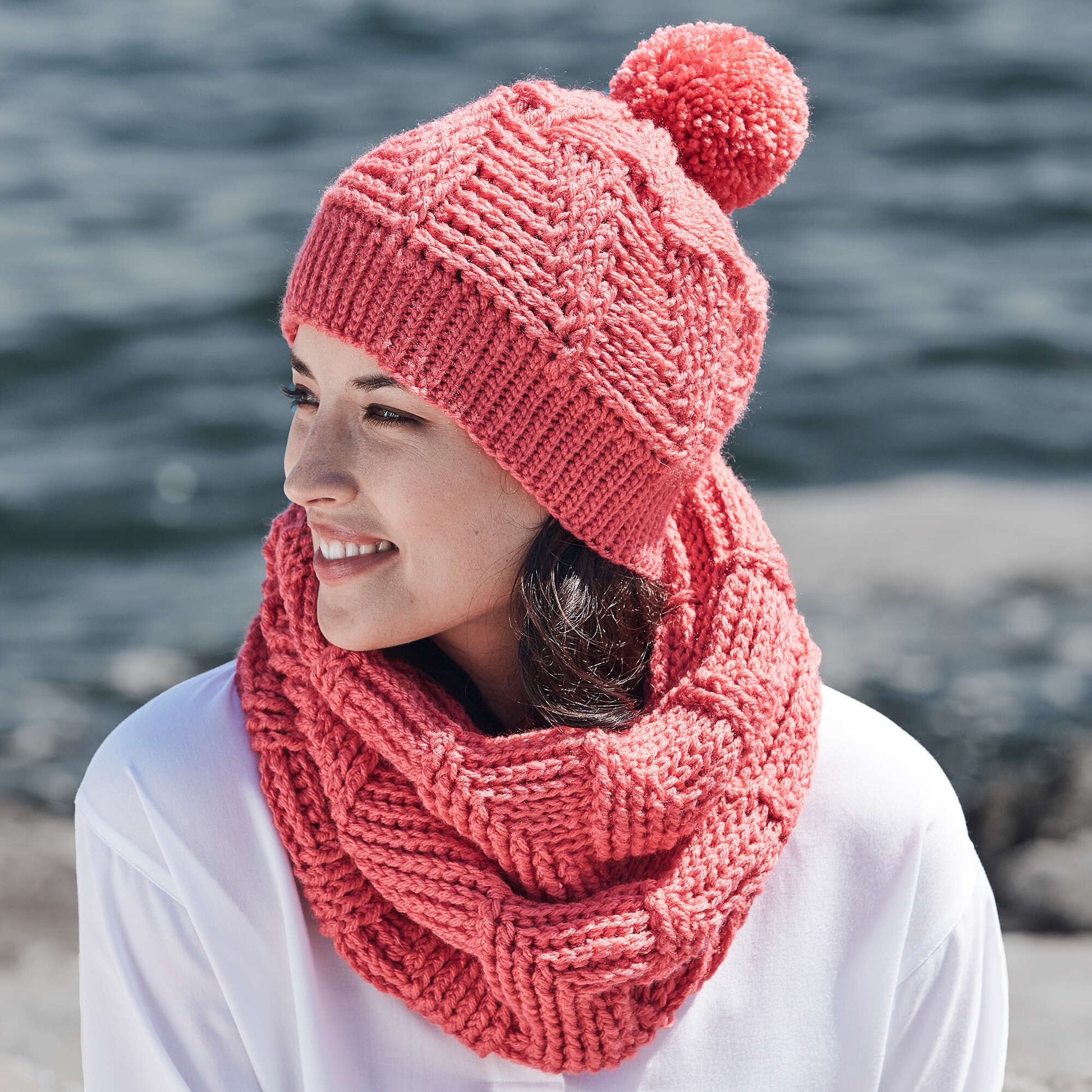 Red Heart Crochet Ridge Texture Hat & Cowl
