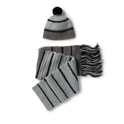 Red Heart Crochet Striped Hat & Scarf Set Single Size