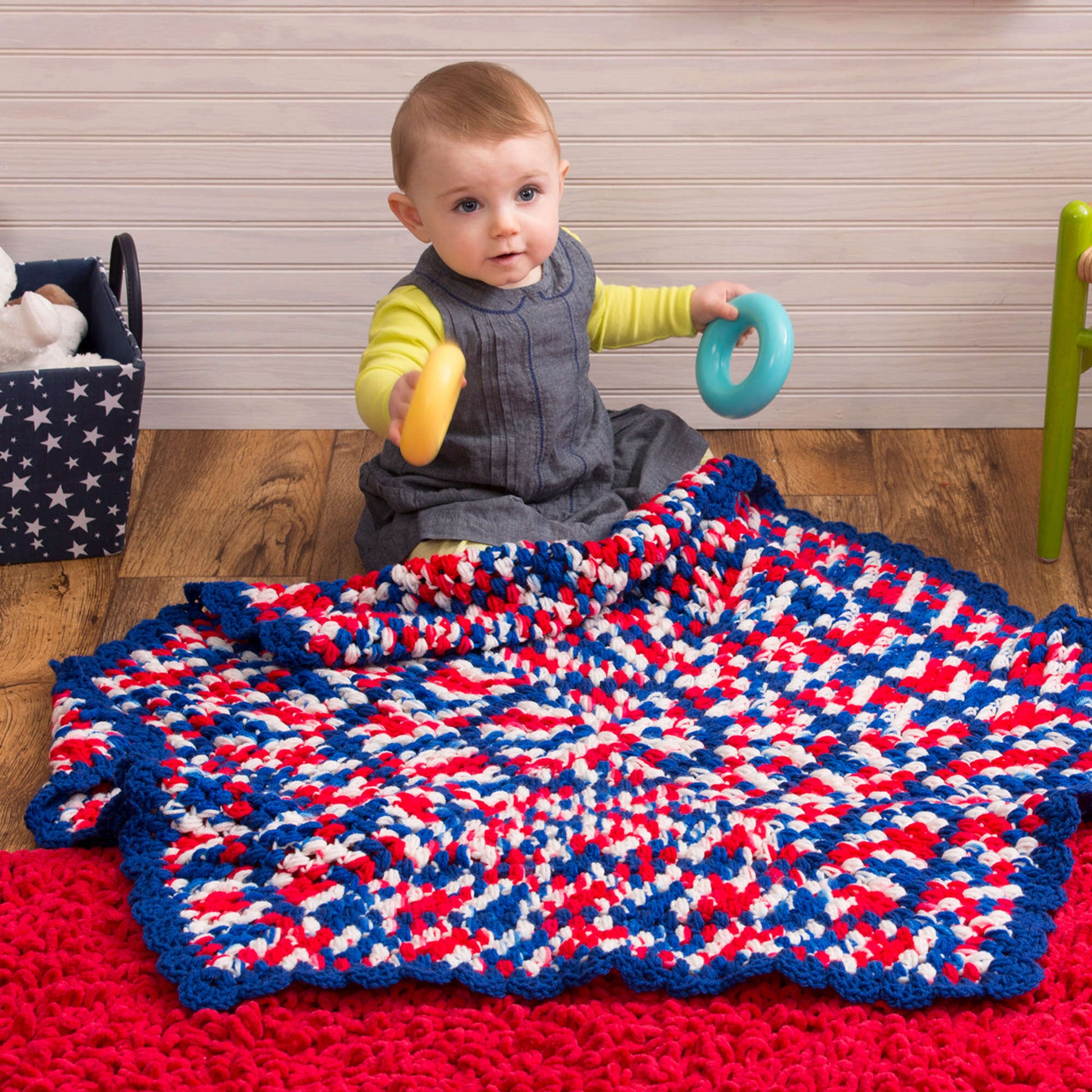 Free Red Heart Patriotic Hexagon Crochet Baby Blanket Pattern