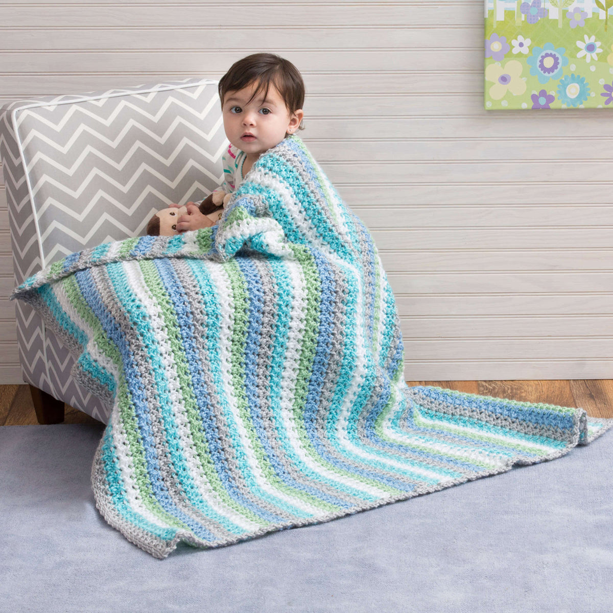 Crochet Blanket made in Red Heart Soft Baby Steps Yarn