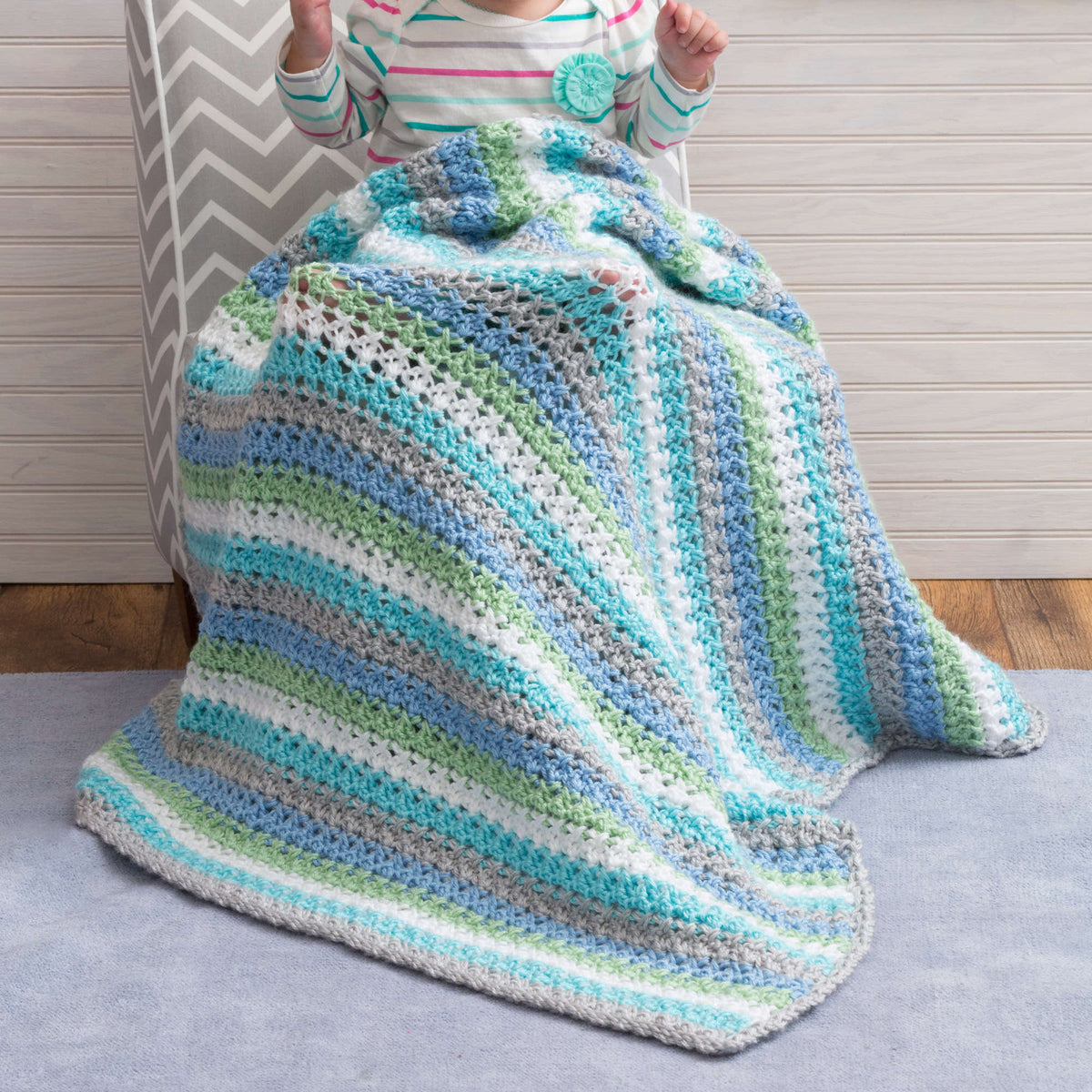 Crochet Blanket made in Red Heart Soft Baby Steps Yarn